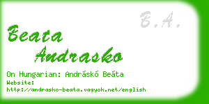 beata andrasko business card